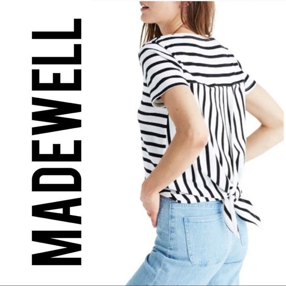 Madewell Verse Striped Tie Back Short Sleeve Top - Picture 1 of 5